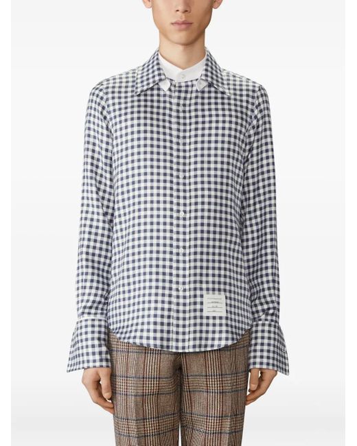 Thom Browne Gray Gingham-Check Silk Shirt for men