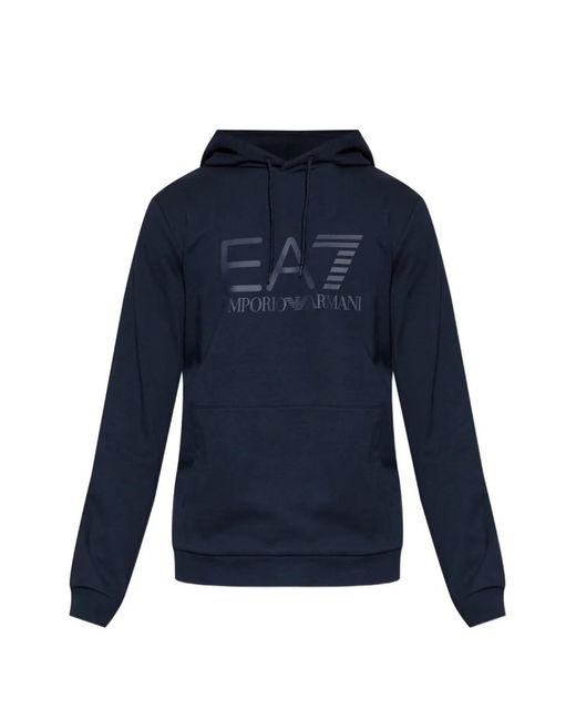 EA7 Blue Logo-Print Drawstring Hoodie for men