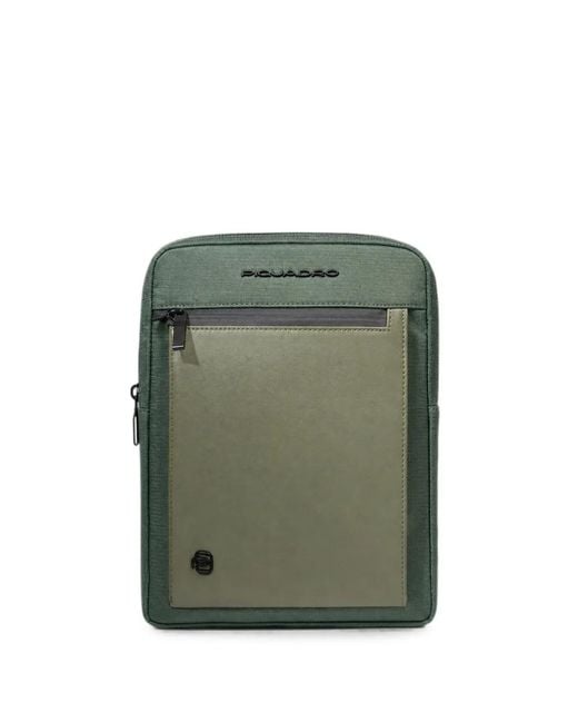 Piquadro Green Logo-Plaque Panelled Backpack for men