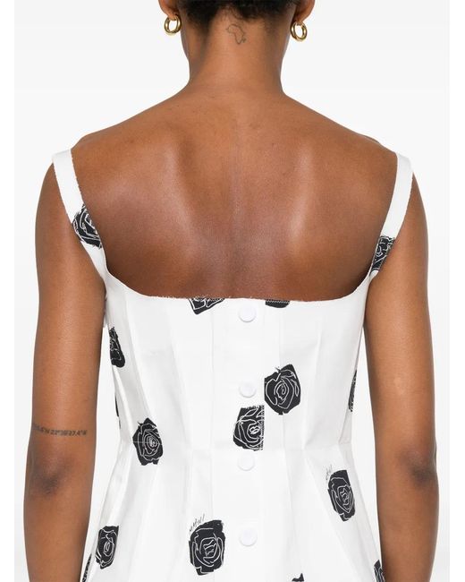 Marni White Rose-Print Midi Dress