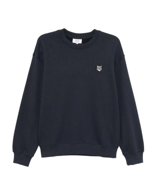 Maison Kitsuné Blue Embroidered-Logo Patch Sweatshirt for men
