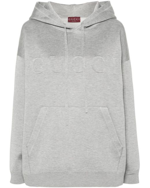 Gucci Gray Embossed-logo Mélange-effect Hoodie