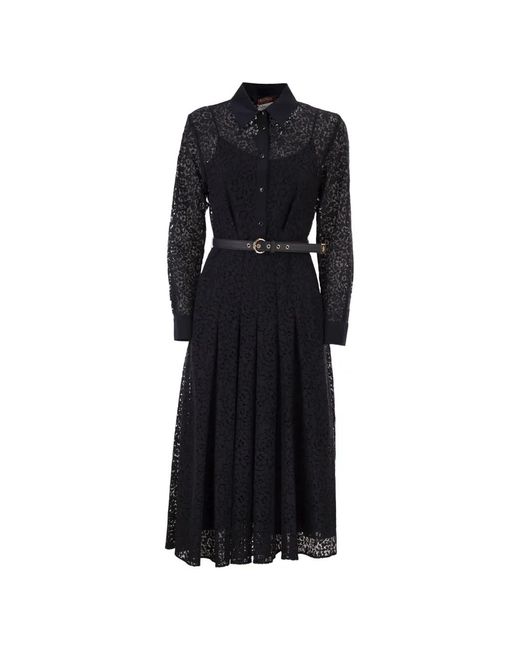 Max Mara Black Mstricordo Lace Pleated Shirt Midi Dress