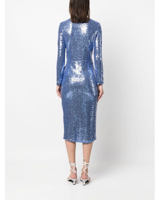 ERMANNO FIRENZE Blue Sequined Wrap Midi Dress