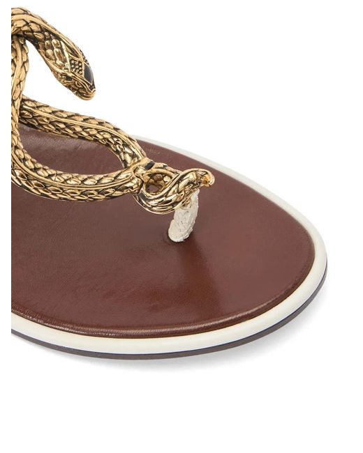 Roberto Cavalli White Snake-Motif Flat Sandals