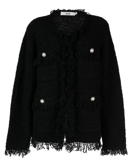 Frayed-trim tweed cardigan di B+ AB in Black