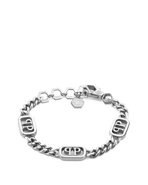 Philipp Plein Metallic Plein Lettering Curb-Link Bracelet
