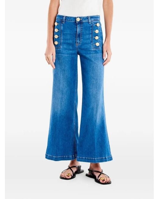 ViCOLO Blue Button-Embellished High-Waisted Denim Jeans