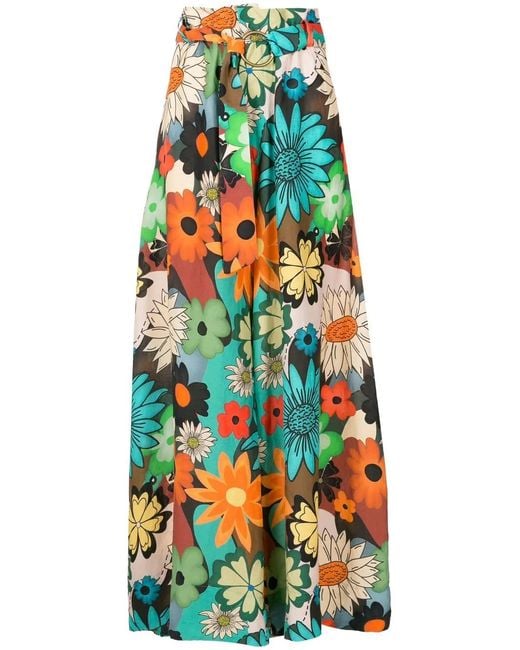 Amir Slama White Floral-Print Flared Trousers
