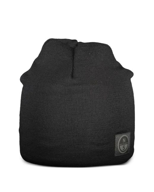 North Sails Black Logo-Patch Beanie Hat for men