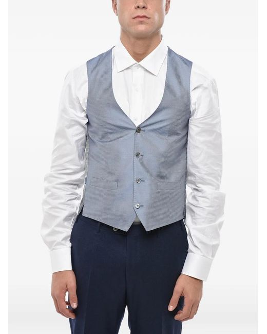 Corneliani Blue Geometric-Pattern Silk Waistcoat for men