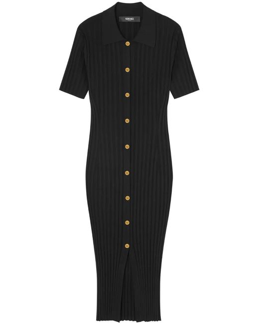 Robe-Chemise Mi-Longue En Maille Versace en coloris Black