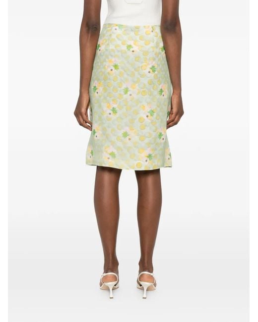 Fendi Metallic Floral-Print Pocket Midi Skirt