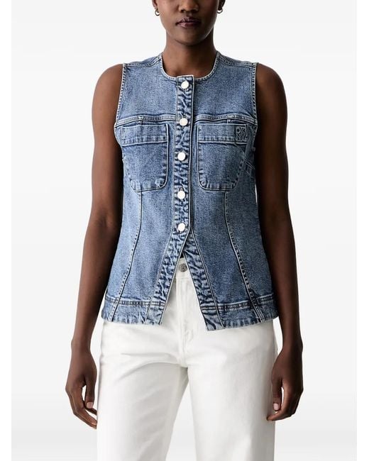 DKNY Blue Buckled Denim Button-Down Top