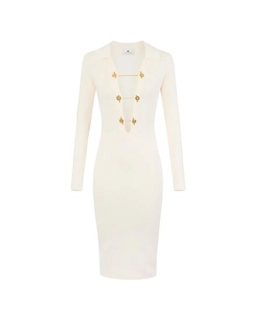 Elisabetta Franchi White Knit Dress With Jewel Chains
