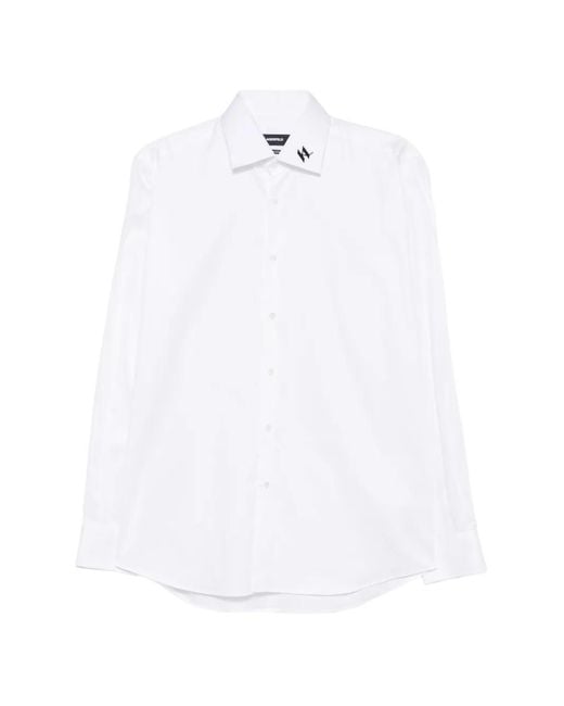 Karl Lagerfeld White Logo-Embroidered Long-Sleeve Shirt for men