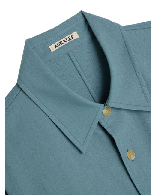 Auralee Blue Dobby Wool Shirt for men