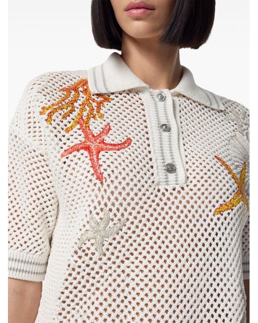 Versace White Crochet-knit Polo Shirt