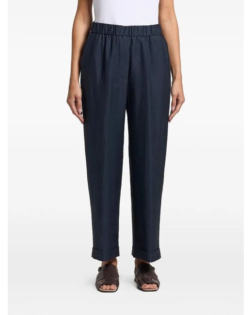 Peserico Blue Elastic-Waist Turn-Up Trousers