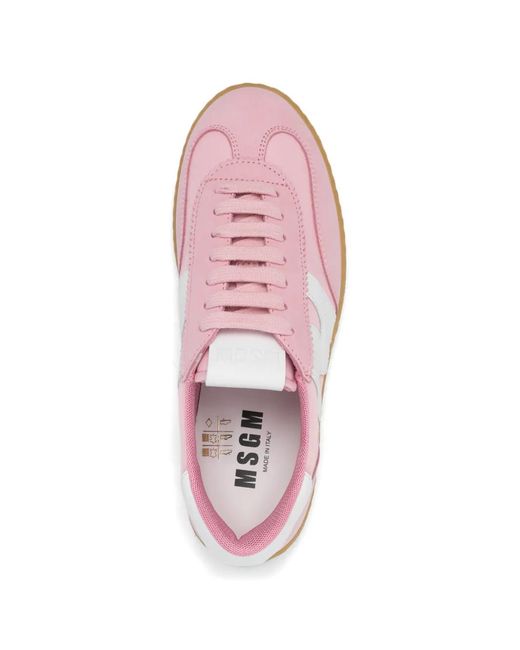 MSGM Pink Calf Leather Logo Sneakers