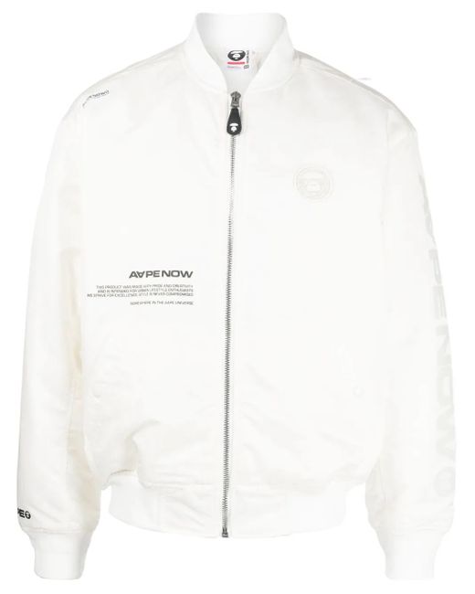 Aape By A Bathing Ape White Logo-Patch Zip-Up Bomber Jacket for men
