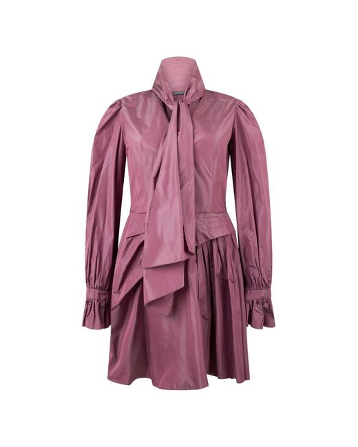 Alberta Ferretti Purple Pussy-Bow Ruffled-Cuff Mini Dress