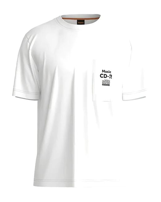 Boss White Printed T-Shirt for men