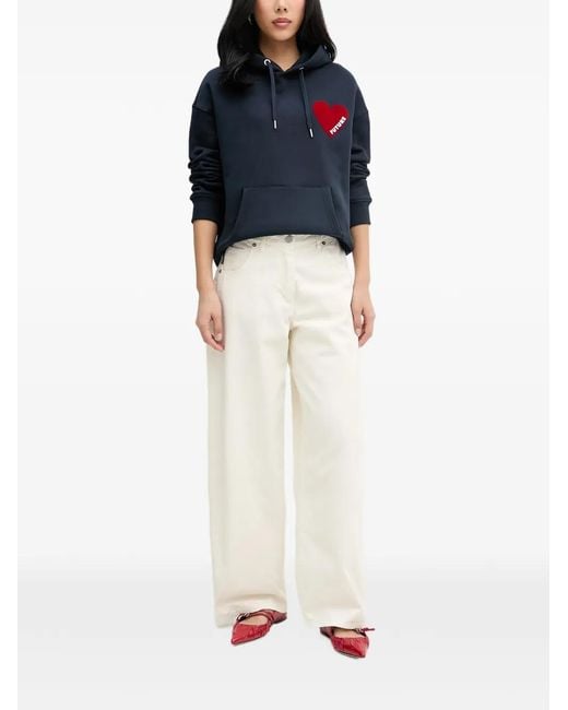 From Future Blue Heart-Patch Drawstring Hoodie