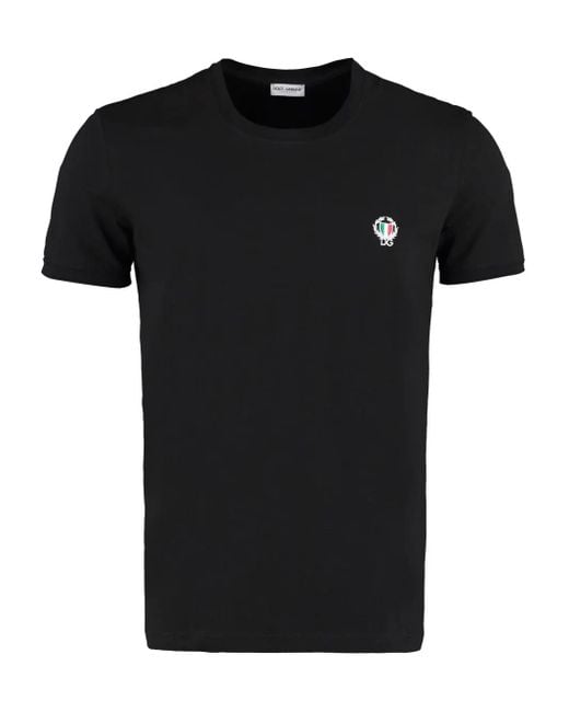 Dolce & Gabbana Black Embroidered T-Shirt for men