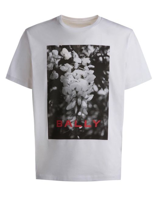 Bally Gray Logo Floral-print T-shirt for men