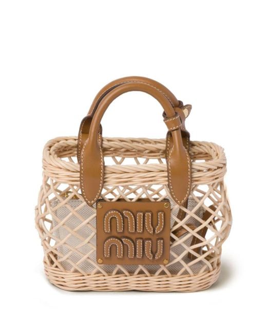 Miu Miu Metallic Woven Basket Tote Bag