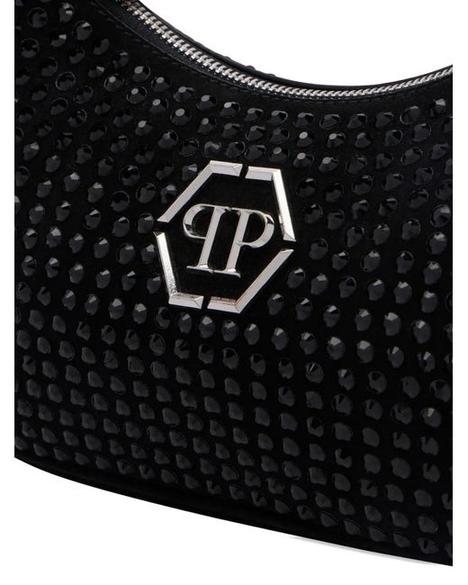 Philipp Plein Black Strass-Embellished Top-Zip Shoulder Bag