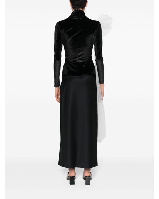 Atu Body Couture Black Tulle-appliqué Velour T-shirt
