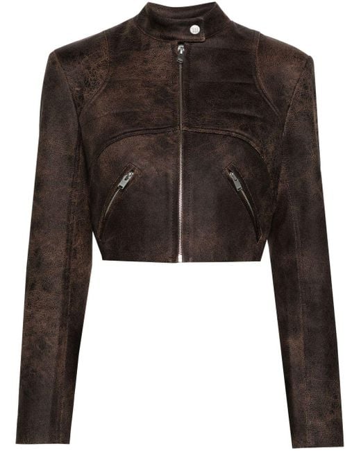 M I S B H V Black Cracked Cropped Faux-leather Jacket