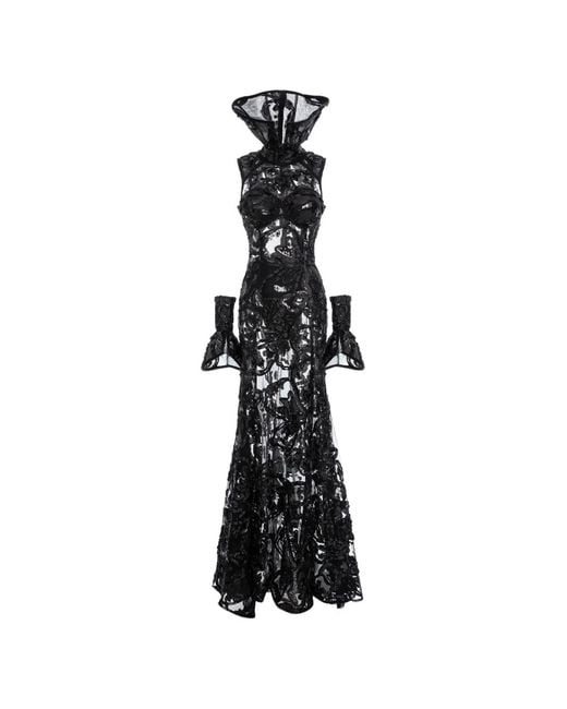MITILIANE COUTURE White Orchid-Embroidered Maxi Dress