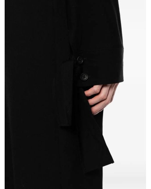 Yohji Yamamoto Black Gabardine Tied-Cuff Coat for men