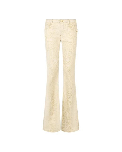 Roberto Cavalli White Flared Jeans With Python Motif