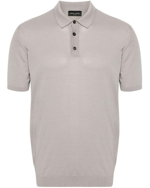 Roberto Collina Gray Fine-knit Cotton Polo Shirt for men