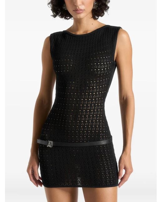 Manière De Voir Black Pointelle Mini Dress With Belt