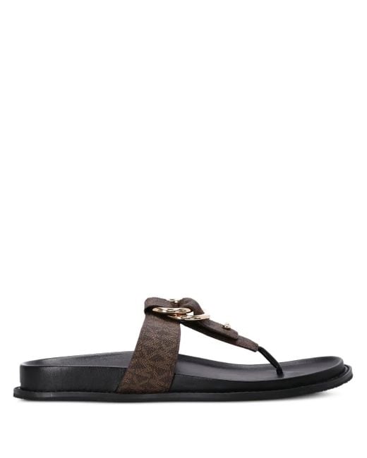 Michael Kors Black Logo Monogram Ring-Detail Flat Sandals
