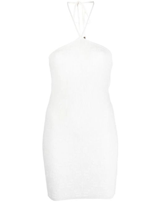 Elisabetta Franchi White Rear-Tie Ribbed-Knit Skirt