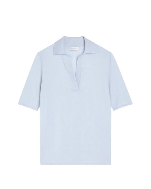 Gabriela Hearst Blue Fine-Knit Polo-Neck T-Shirt