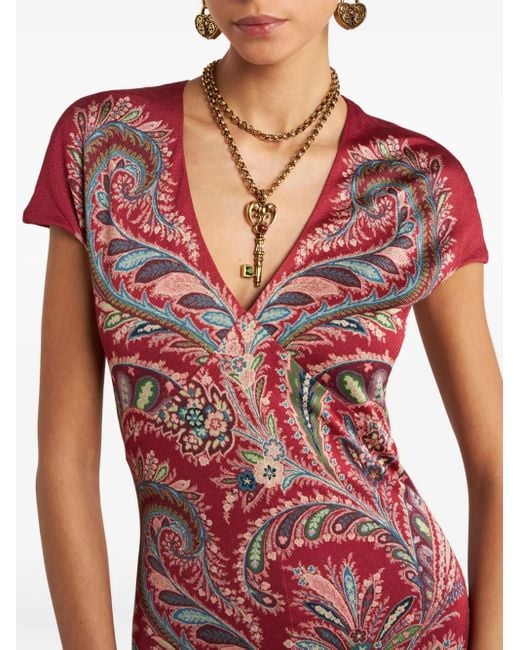 Abito Lungo Con Stampa Paisley di Etro in Purple