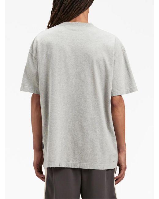 Palm Angels Gray Logo Printed Cotton T Shirt for men
