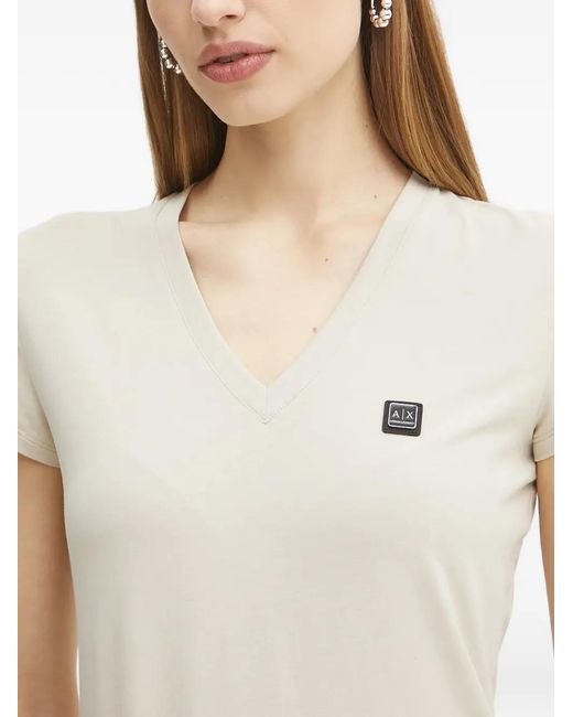 ARMANI EXCHANGE White V-Neck Logo Patch T-Shirt
