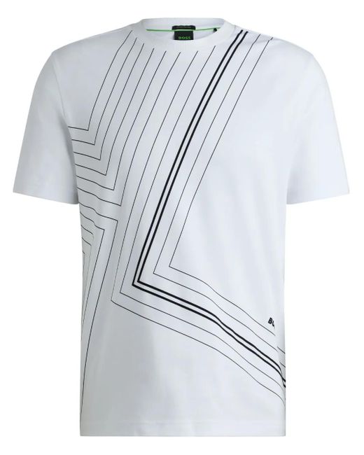 Boss White Fineline Artwork T-Shirt for men