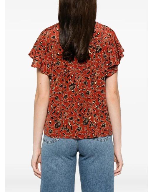 Ulla Johnson Red Adoni Floral Ruffled Top