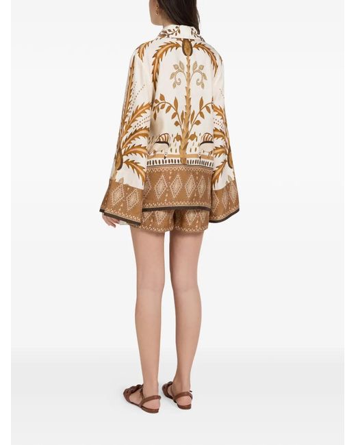 Vasiliki Natural Bela Fonte Wide-Sleeved Patterned Blouse