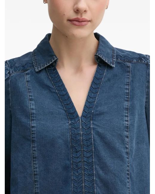 Mos Mosh Blue Mmfozi V-Neck Embroidered Blouse