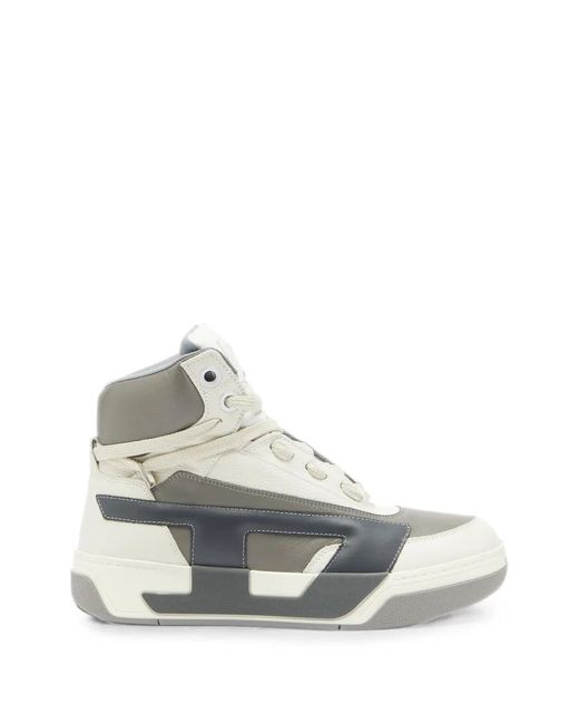 DIESEL White S-D-Ollie Mid Logo-Patch High-Top Sneakers for men